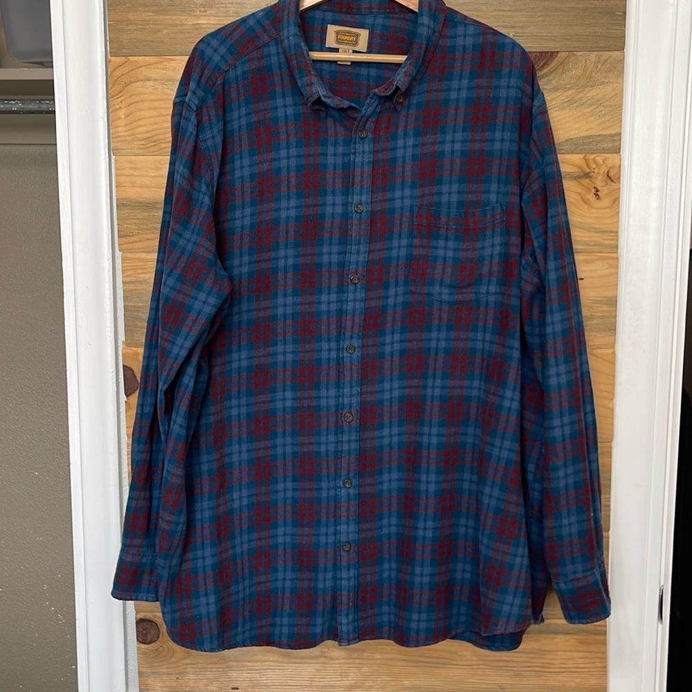 Foundry Men's Long Sleeve‎ Button Down Blue Flannel Big & Tall Shirt 2XLT
